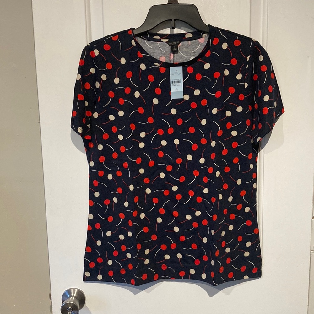 Ann Taylor Petite Navy, Red and Cream Tee Shirt